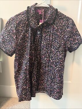 J. Crew x Liberty of London Black Floral Ruffle Collar Blouse NWT Size 4